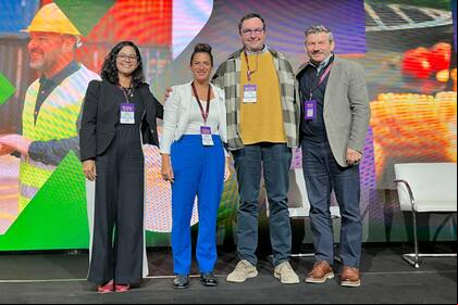 sobre la situación del bioetanol en el congreso de Maizar; Beatriz Pupo, del (US Grains Council), Antonella Semadeni (FADA), Patrick Adam, (Cámara de Bioetanol de Maíz) y Manuel Ron (Bio4)