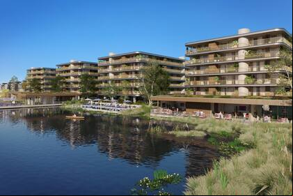 A orillas del lago Calcagno, Vitrium desarrolla un proyecto con la marca top Rotunda con 150 metros decks, deportes náuticos y vistas sobre el agua.