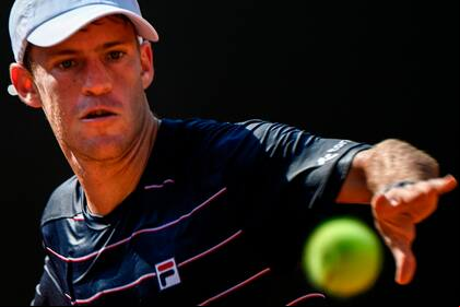 Argentinas Diego Schwartzman plays a forehand to Australias John Millman on day four of the Mens Italian Open at Foro Italico on September 17, 2020 in Rome, Italy