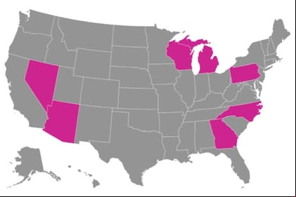 Arizona, Georgia, Michigan, Nevada, Carolina del Norte, Pensilvania y Wisconsin son los siete estados bisagra de estas elecciones 2024 en EE.UU.