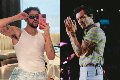 Bad Bunny (izq.) le dedicó un mensaje peculiar a Harry Styles, durante la primera noche del festival Coachella, en California