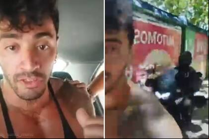 David Verdú dentro del patrullero y cuando era perseguido por una moto policial. Foto: captura