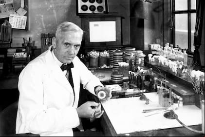 El científico británico Alexander Fleming fue quien descubrió que las esporas de un hongo eran capaces de destruir bacterias. Fuente: Wikipedia.