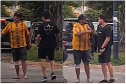 El conmovedor regalo de un hombre a otro que andaba descalzo por las calles de Rosario que conmovió a los s de las redes (Captura de video / IG @gastondevito)
