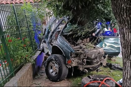 El frente de la camioneta quedó destrozado por el impacto frontal