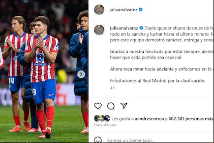 El mensaje de Julián Alvarez el día después de la eliminación de Atlético de Madrid ante Real por la Champions League
