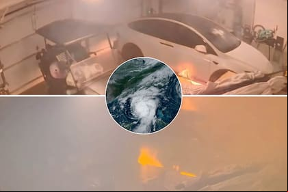 En cuestión de segundos, un auto eléctrico se prendió fuego durante las inundaciones que provocó el huracán Helene en el condado de Pinellas, Florida