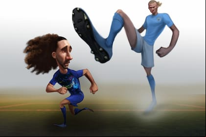 Erling Haaland, con 100 partidos en Manchester City, "pasó por arriba" a Marc Cucurella, de Chelsea, en el duelo de los 1000 millones de libras