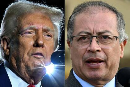 Esta combinación de imágenes creadas el 26 de enero de 2025 muestra al presidente estadounidense Donald Trump en Las Vegas, Nevada, el 25 de enero de 2025 y al presidente colombiano Gustavo Petro en Bogotá el 31 de mayo de 2024.