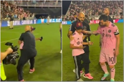 Final feliz: ingresó al campo de juego, fue capturado por el guardaespaldas de Messi y finalmente pudo lograr su cometido