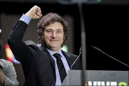 Javier Milei, durante el acto 'Viva 24' del partido de ultraderecha Vox, en Madrid