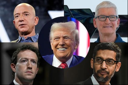 Jeff Bezos, de Amazon; Tim Cook, de Apple; Mark Zuckerberg, de Meta y Sundar Pichai, de Google, hicieron donaciones para la asunción de Donald Trump como presidente de EE.UU.