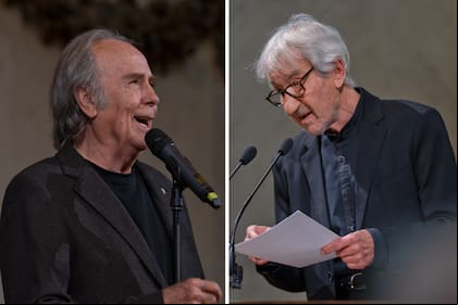 Joan Manuel Serrat y José Sacristán, en el homenaje a Machado en la Real Academia Española