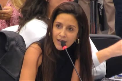 La diputada nacional de Unión por la Patria (UxP) y pareja de Sergio Berni, Agustina Propato, durante el debate de la Ley Bases en comisión