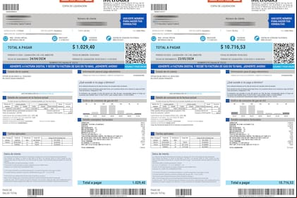 Las boletas subieron en algunos casos 900%, como le sucedió a un de Metrogas, que duplicó su consumo de gas de 30 a 60 m3, y el costo fijo pasó de $399 a $6456 (1500%); en total, la boleta subió de $1029 a $10.716.