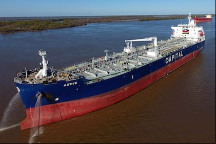 TÈlam, 21/07/2016 Rosario Santa Fe - Varios barcos cerealeros permanecen fondeados en el canal del RÌo Paran· cerca de los puertos de General San Martin y Timbues, a la espera de que se levante el paro por tiempo indeterminado decretado por la ConfederaciÛn Argentina del Transporte Automotor de Cargas (Catac) y la FederaciÛn de Transportadores Argentinos (Fetra), en reclamo de un incremento de la tarifa nacional de fletes.
Foto: JosÈ Granata