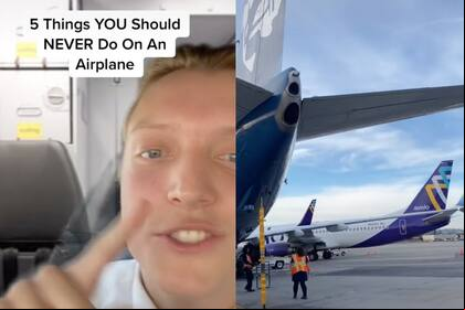 Un azafato muestra lo que no hay que hacer al abordar un avión