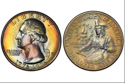 Un ejemplar del cuarto de dólar del Bicentenario de 1976, en honor a los 200 años de la independencia de Estados Unidos