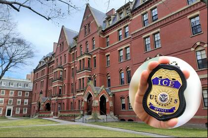 Universidad de Harvard y placa del ICE